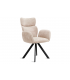 CAMELIA - Lot de 2 fauteuils de table pivotants en velours crème vintage et pieds noirs