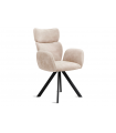 CAMELIA - Lot de 2 fauteuils de table pivotants en velours crème vintage et pieds noirs