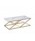 CARLA - Table basse, céramique effet marbre pied doré brossé