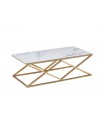 CARLA - Table basse, céramique effet marbre pied doré brossé