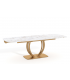 ARLINDA - Table extensible en céramique brillante blanche marbrée et pied doré - L 160 /240