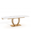 ARLINDA - Table extensible en céramique brillante blanche marbrée et pied doré - L 160 /240
