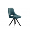 KLEA - Lot de 2 chaises velours bleu vintage et pieds noirs