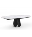 JESSICA - Table à manger extensible ronde en céramique effet marbre et pieds noirs - L 120 / 180