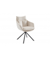 CELESTA - Lot de 2 fauteuils de table pivotants en tissu chenille blanc cassé et pieds noirs