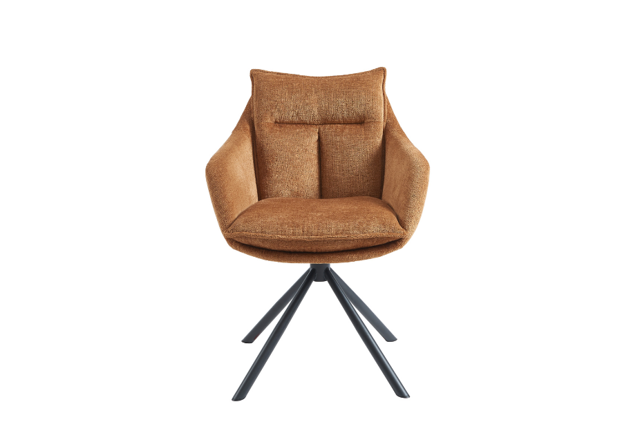 CELESTA - Lot de 2 fauteuils de table pivotants en tissu chenille jaune moutarde et pieds noirs