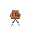 CELESTA - Lot de 2 fauteuils de table pivotants en tissu chenille jaune moutarde et pieds noirs