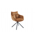 CELESTA - Lot de 2 fauteuils de table pivotants en tissu chenille jaune moutarde et pieds noirs