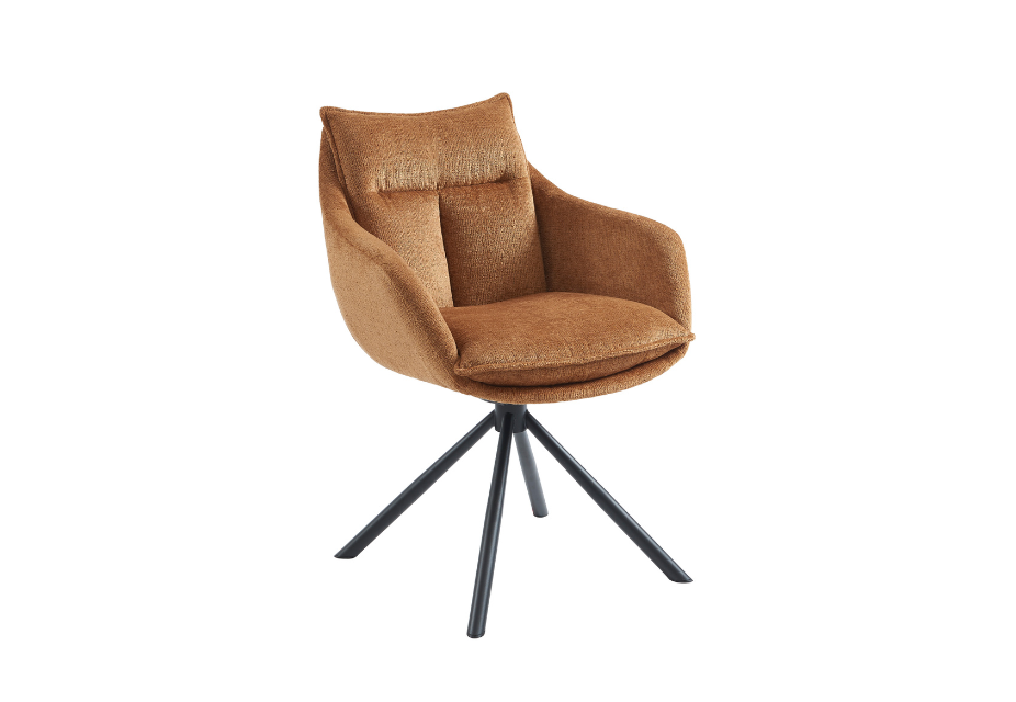 CELESTA - Lot de 2 fauteuils de table pivotants en tissu chenille jaune moutarde et pieds noirs