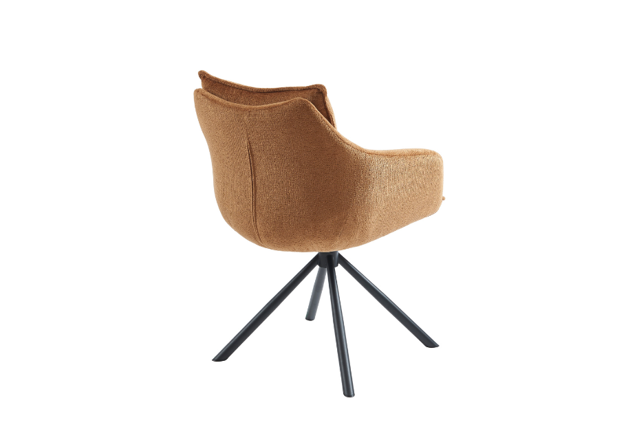 CELESTA - Lot de 2 fauteuils de table pivotants en tissu chenille jaune moutarde et pieds noirs