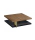 ANDREA - Table basse carrée en bois de noyer et pieds dorés brossés