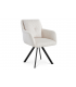 OYA - Lot de 2 fauteuils de table pivotants en velours côtelé crème et pieds noirs