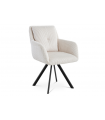 OYA - Lot de 2 fauteuils de table pivotants en velours côtelé crème et pieds noirs