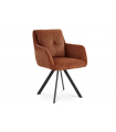 OYA - Lot de 2 fauteuils de table pivotants en velours côtelé terracotta et pieds noirs