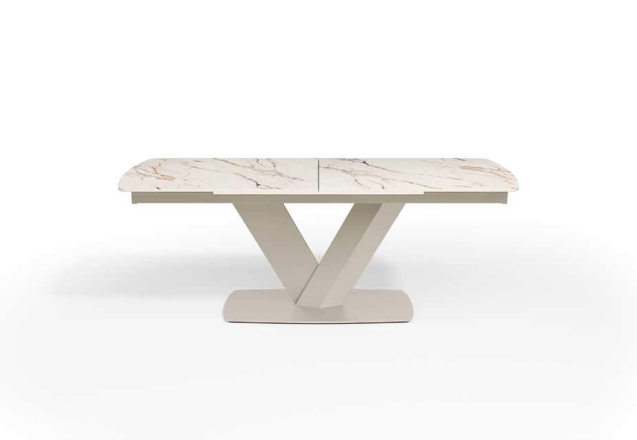 KENZA - Table à manger extensible en céramique beige - L 180 / 260