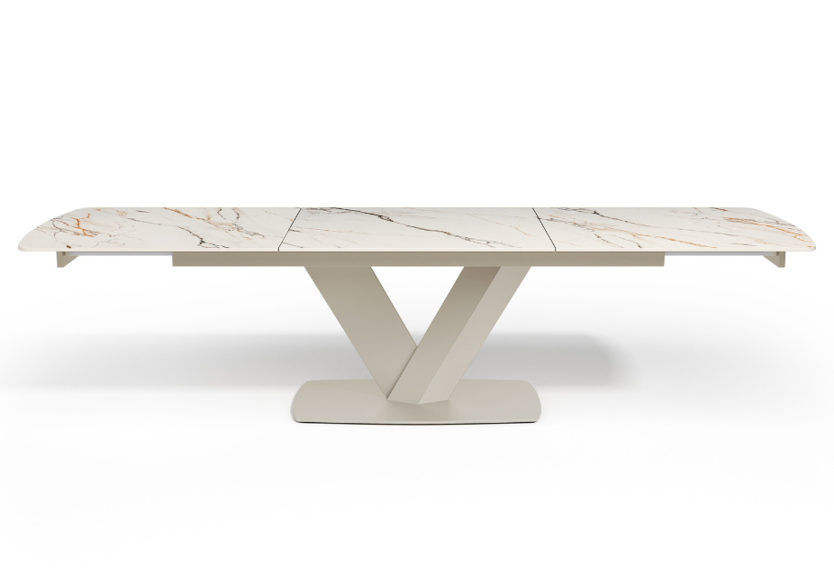 KENZA - Table à manger extensible en céramique beige - L 180 / 260