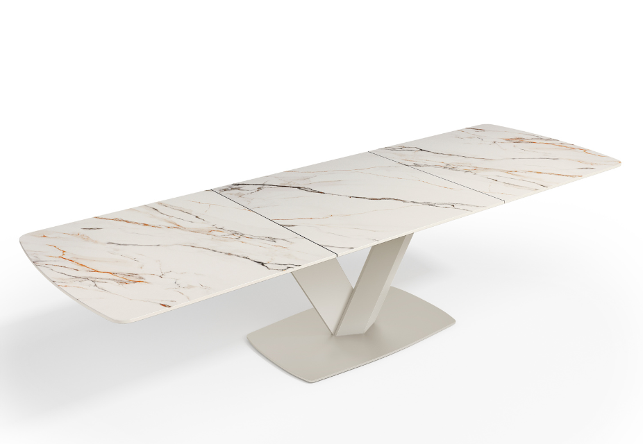 KENZA - Table à manger extensible en céramique beige - L 180 / 260