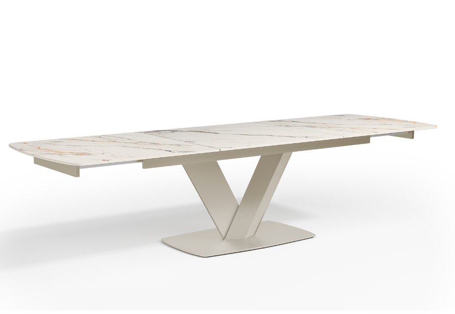 KENZA - Table à manger extensible en céramique beige - L 180 / 260