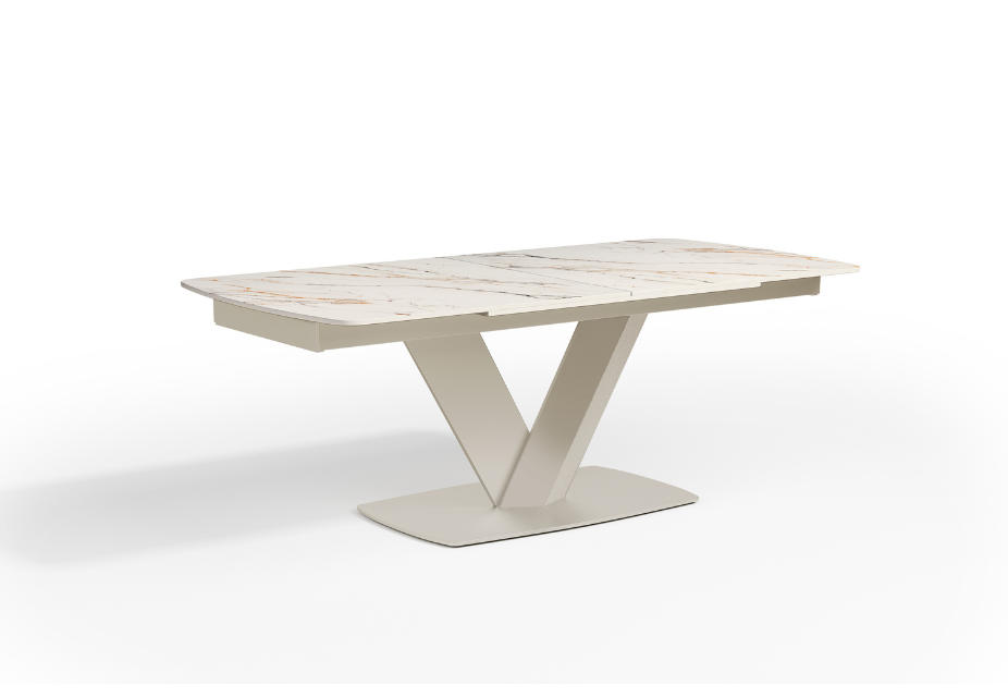 KENZA - Table à manger extensible en céramique beige - L 180 / 260