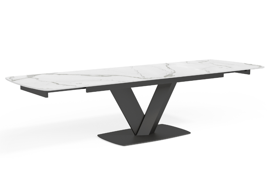 KENZA - Table à manger extensible en céramique Blanche - L 180 / 260