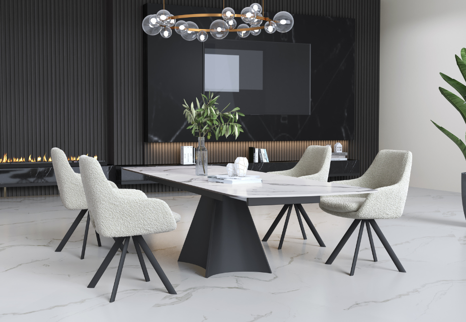 KLEA - Lot de 2 fauteuils de table pivotants tissu bouclette pieds noirs