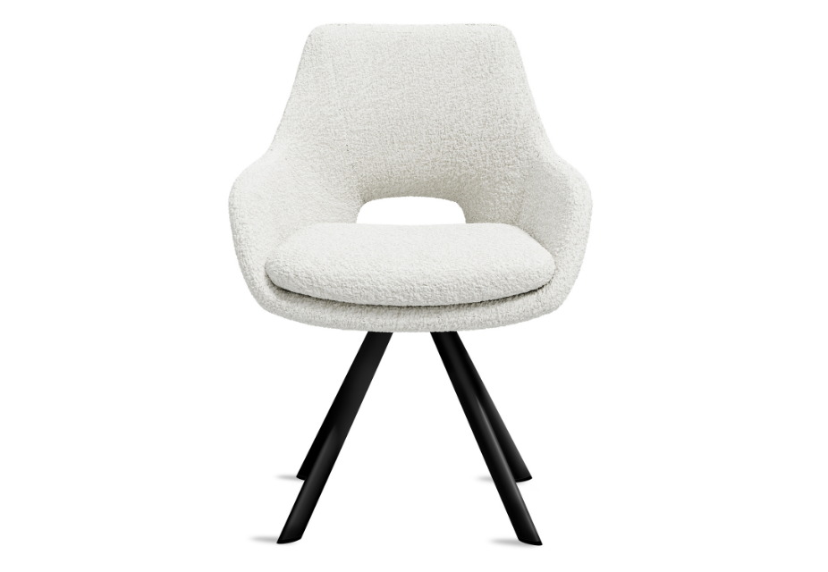 KLEA - Lot de 2 fauteuils de table pivotants tissu bouclette pieds noirs