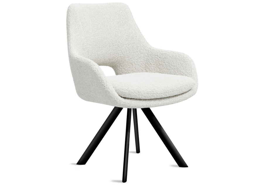 KLEA - Lot de 2 fauteuils de table pivotants tissu bouclette pieds noirs