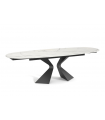 MELINA - Table extensible en céramique blanche effet marbre et pieds noirs - L 180 / 260