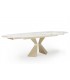 MELINA - Table extensible en céramique beige effet marbre et pieds dorés - L 180 / 260