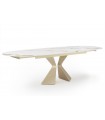 MELINA - Table extensible en céramique beige effet marbre et pieds dorés - L 180 / 260