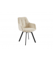 OLFA - Lot de 2 fauteuils de table pivotants en tissu lisse crème et pieds noirs
