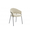 CLAUDIA - Lot de 2 fauteuils de table en tissu chenille crème et pieds noirs