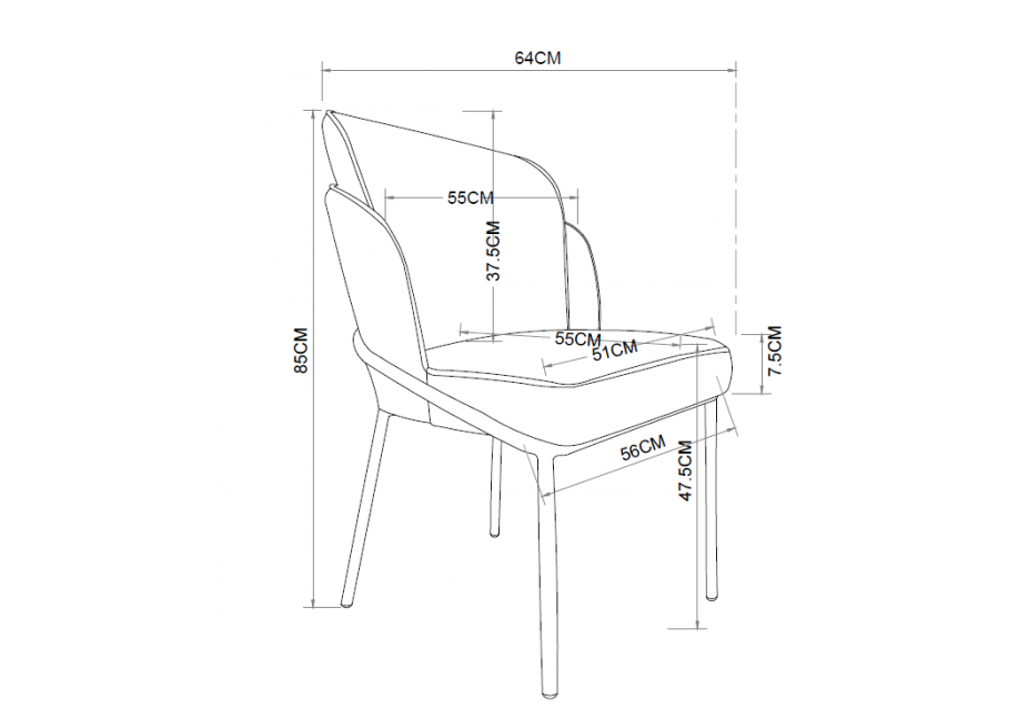 KYARA - Lot de 2 chaises velours noir et pieds noirs
