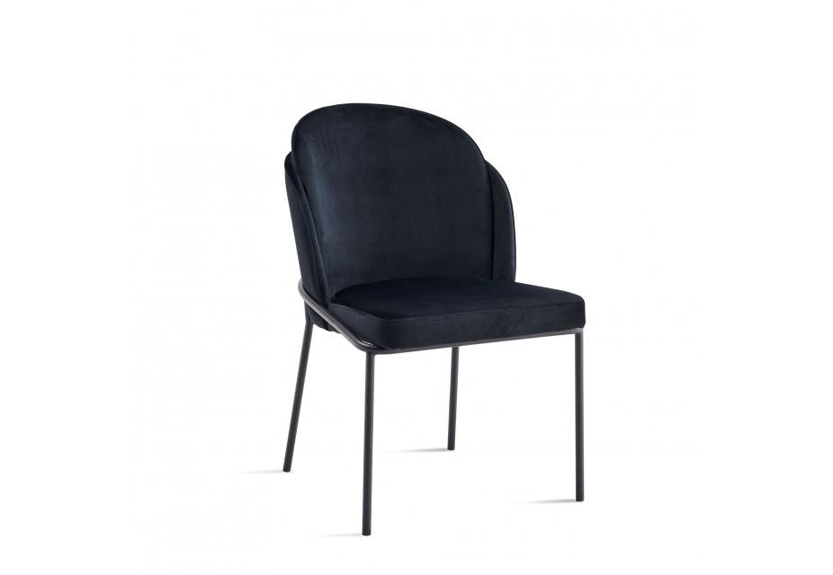 KYARA - Lot de 2 chaises velours noir et pieds noirs