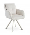 OYA - Lot de 2 fauteuils de table pivotants velours côtelé crème et pieds beiges