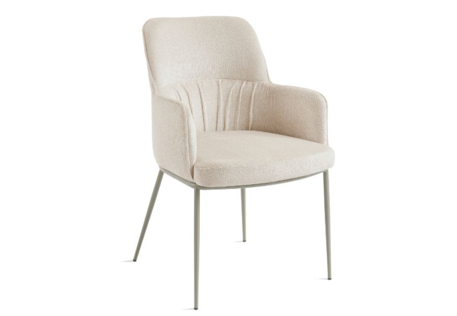 TANYA - Lot de 2 fauteuils tissu chenille crème et pieds beige