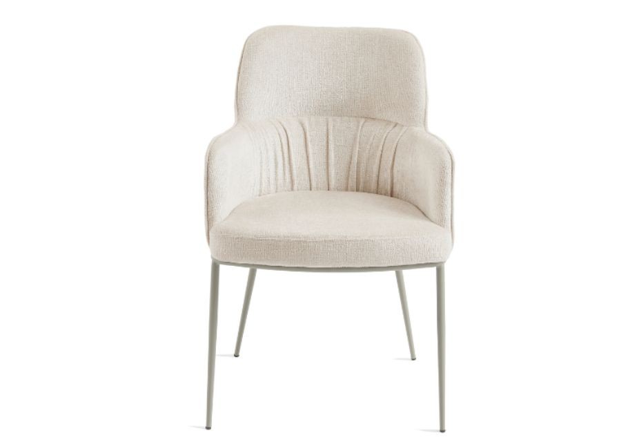 TANYA - Lot de 2 fauteuils tissu chenille crème et pieds beige