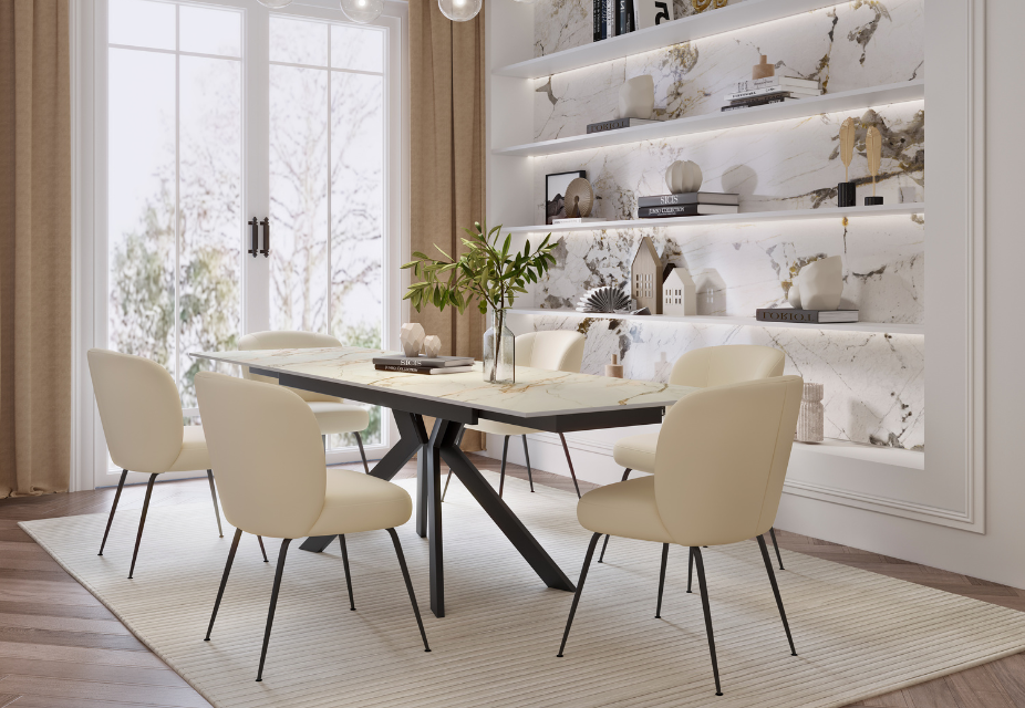 TATIANA - Table à manger extensible en céramique beige - L 180 / 260