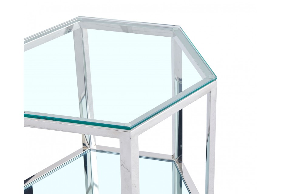 Zola - Table basse modulable, verre et métal chromé